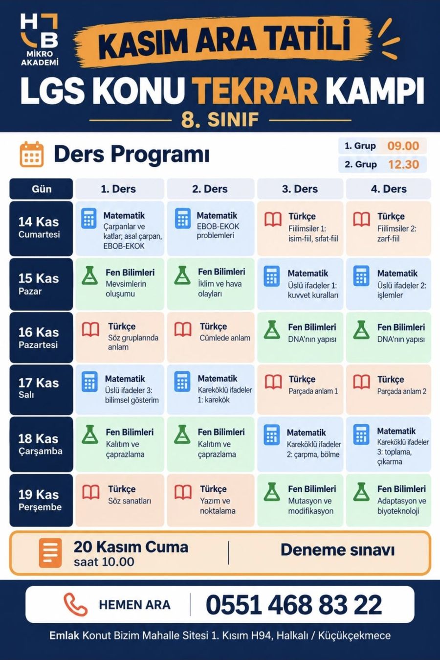 LGS kampı ders programı